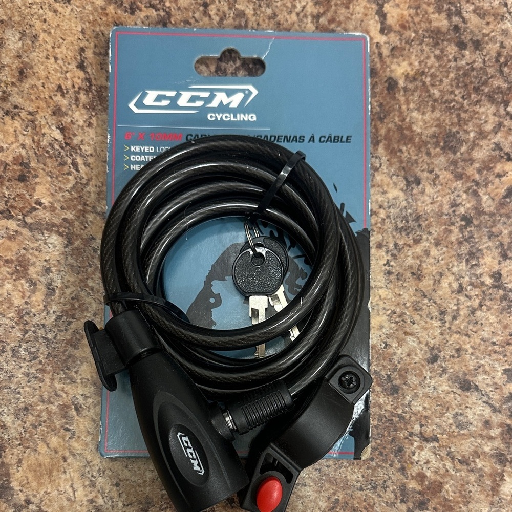 CCM Cycling 6’ x 10MM Black Cable Lock with Keys